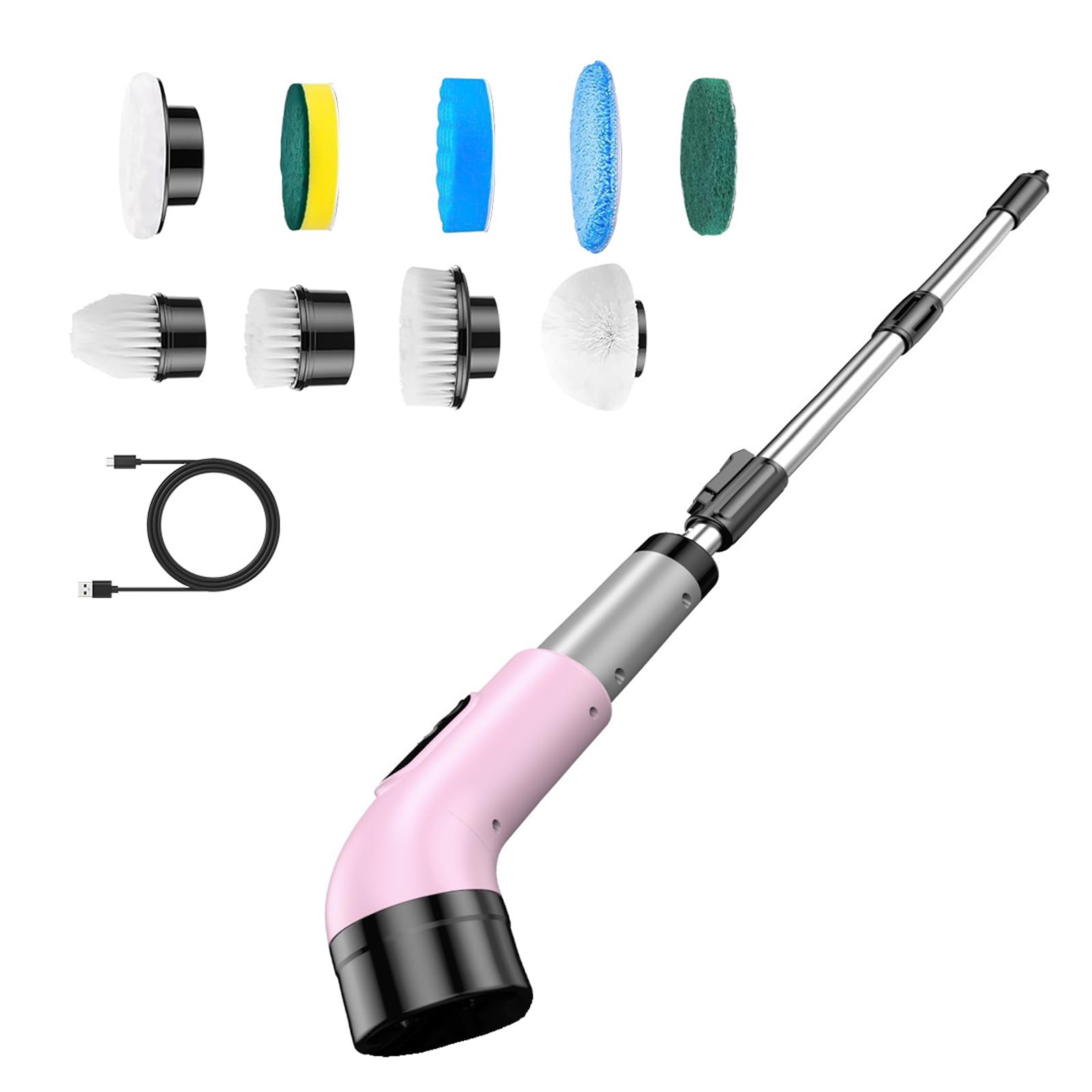 Tsophreniq A Scrub Brush With Telescoping Handle, 9 Scrubber Heads For Shower Wall Nd Stove Re Care Routine Motorized Scrubber Rotating Brush Ceramic Grout Care