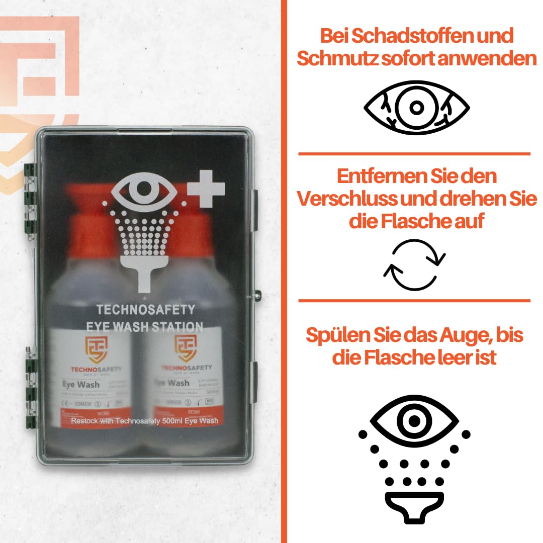 Augenspülstation – Inklusive 2 x 500 ml Augenspülflaschen – Sicherheitsspülstation für Notfälle - Wandset