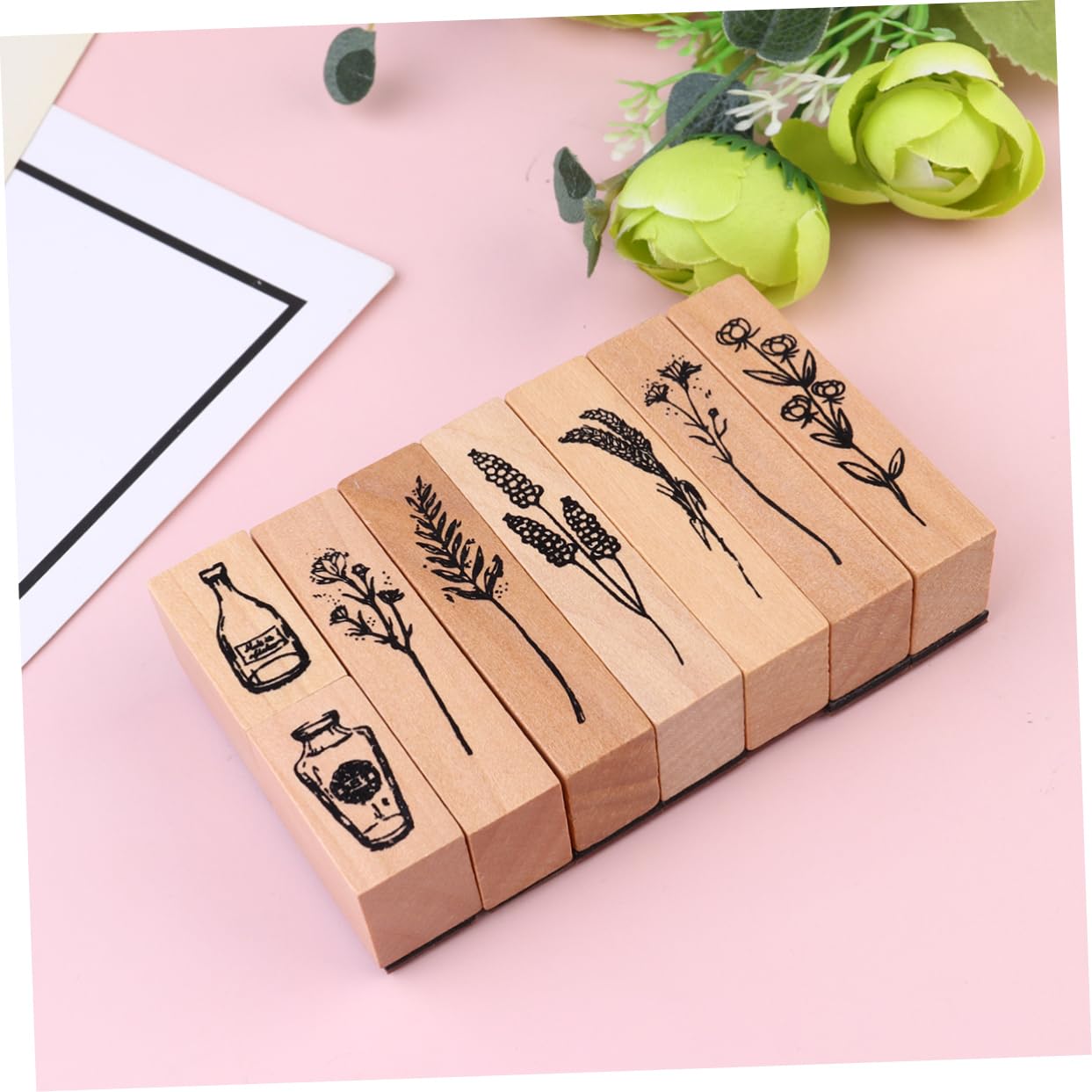 COHEALI 3pezzi Timbrini Retro Legno Per Scrapbooking e Decorazione Strumenti Creativi Per Diario e Artigianato Con Fiori e Piante