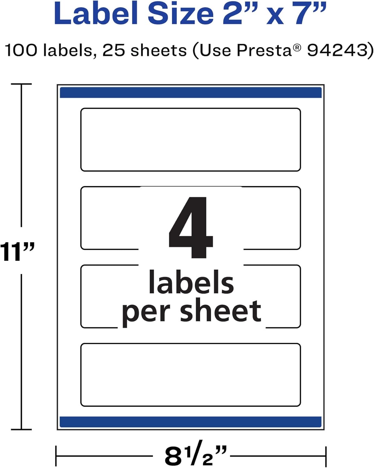 Avery Printable Durable White Rectangle Labels, Sure Feed Technology, 2" x 7", Print-to-the-Edge, Waterproof Labels, Laser & Pigment-Based Inkjet Compatible, 100 Total