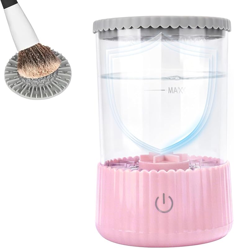 Electric Makeup Brush Cleaner Machine, 2026 New Automatic Spinning Make Up Brush Washer, Makeup Brushes Cleanser with blue ligh for All Size Beauty Makeup Brushes (Pink)
