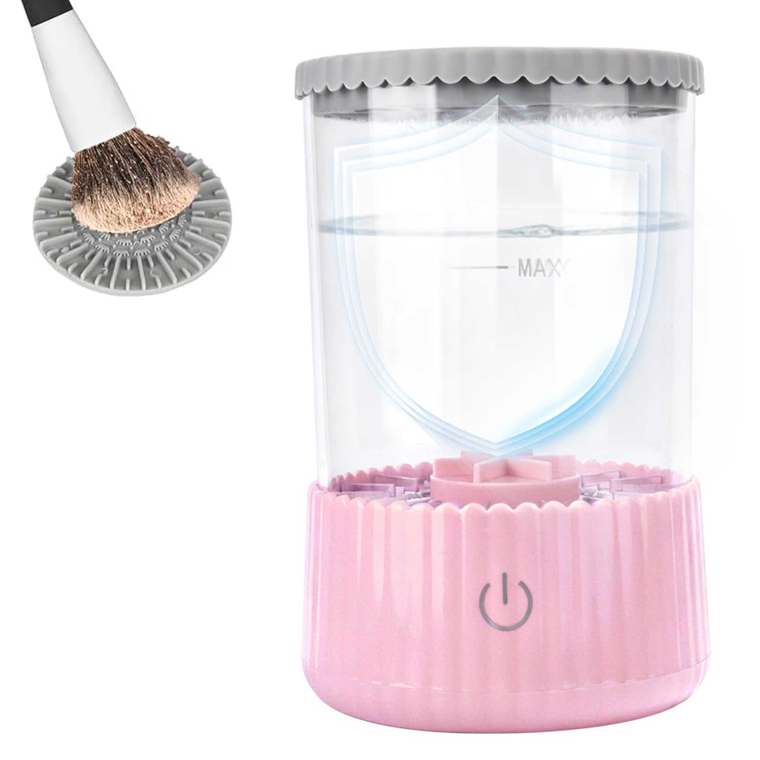 Electric Makeup Brush Cleaner Machine, 2026 New Automatic Spinning Make Up Brush Washer, Makeup Brushes Cleanser with blue ligh for All Size Beauty Makeup Brushes (Pink)