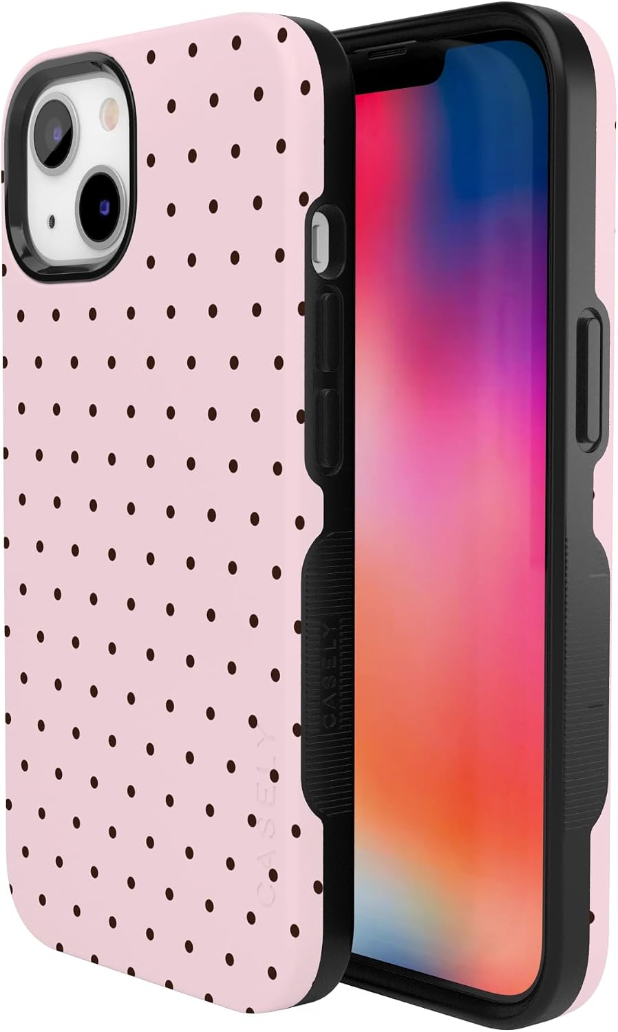 Casely iPhone 13 Case | On the Dot | Pink & Brown Polka Dot | Bold Protective Design | Compatible with MagSafe