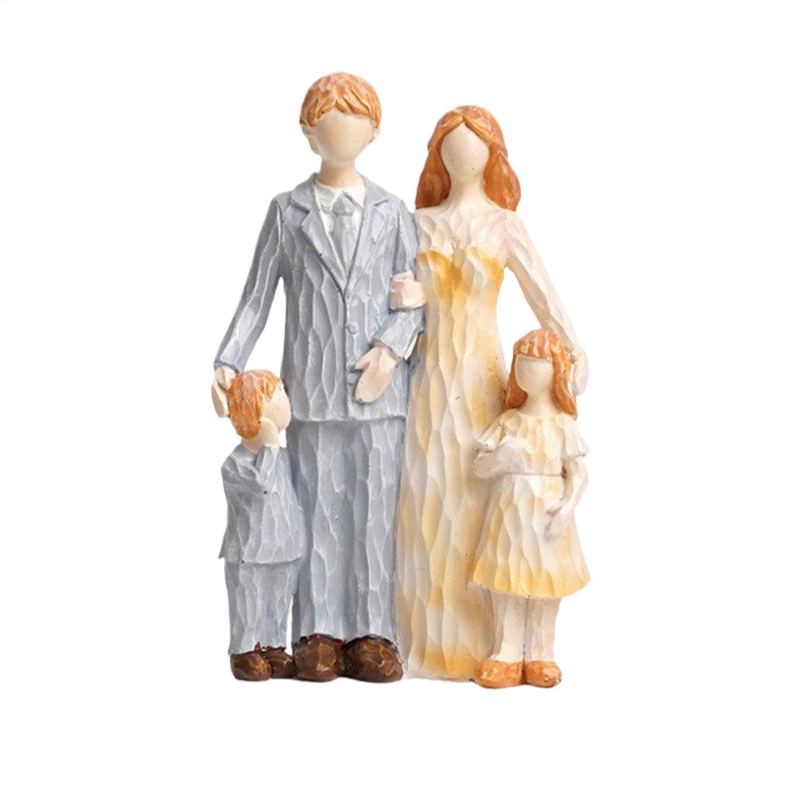 Genérico de Pareja, Escultura Familiar de 4 - Decoración de Escultura de Resina para Padres e Hijos | Tema Familiar de Figuras esculpidas y pintadas a Mano, para decoración del hogar