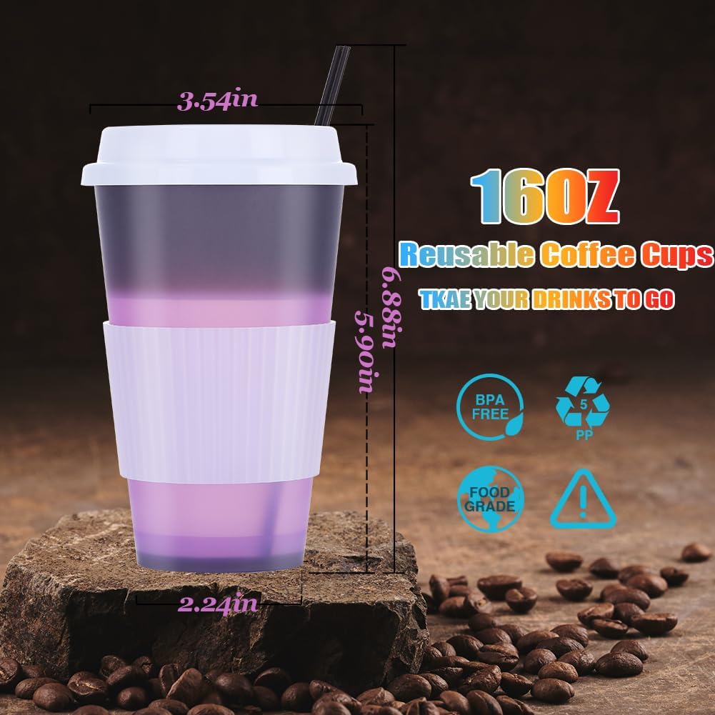 Hot Color Changing Reusable Cups 9 Pack 16 oz Bulk Plastic TO-GO Coffee Cups with Lids - Travel Tumblers for Kids and Audlts - Image 2