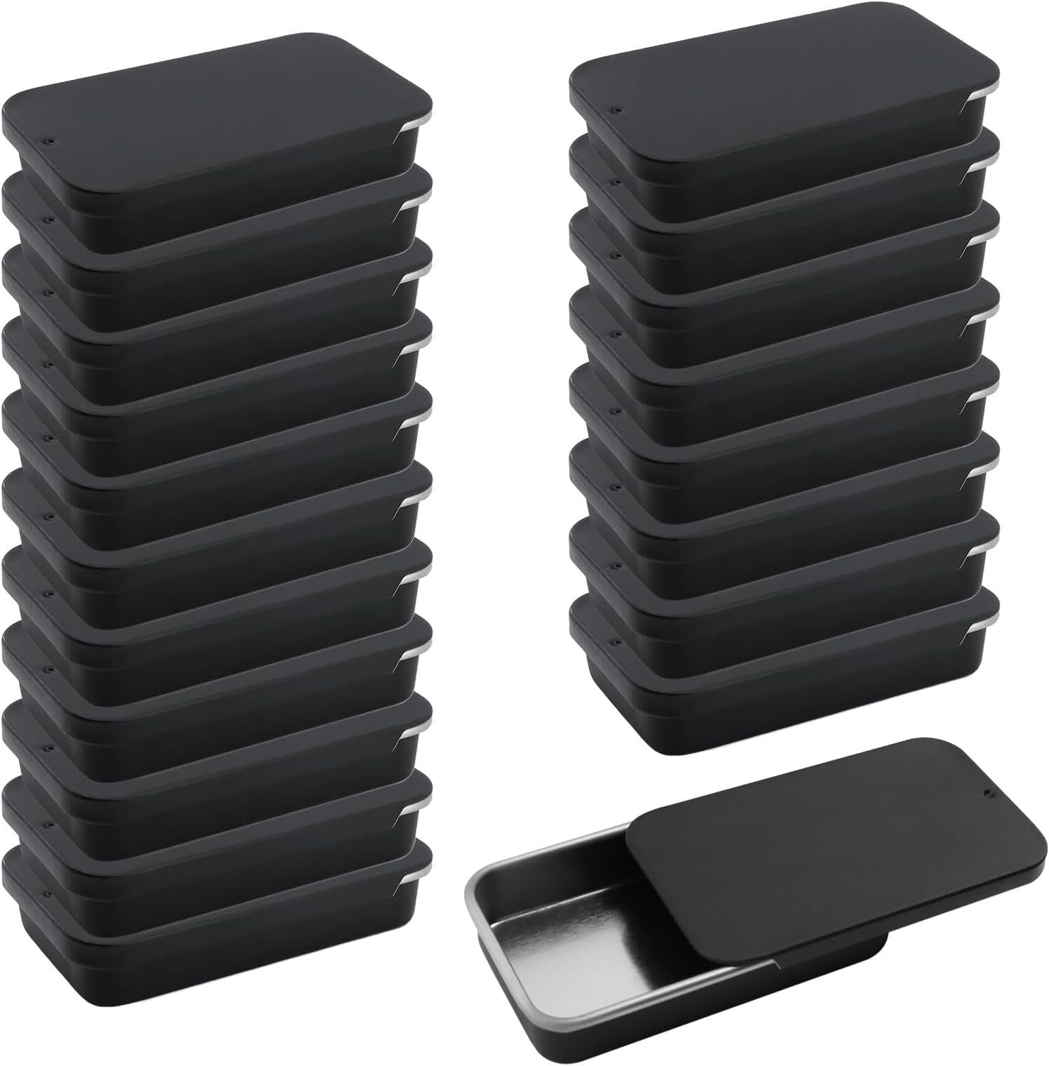 Coshar 20pcs Mini Slide Top Tin Containers Portable Rectangular Box for Crafts Storage, DIY Lip Balms and Solid Perfumes(Black)