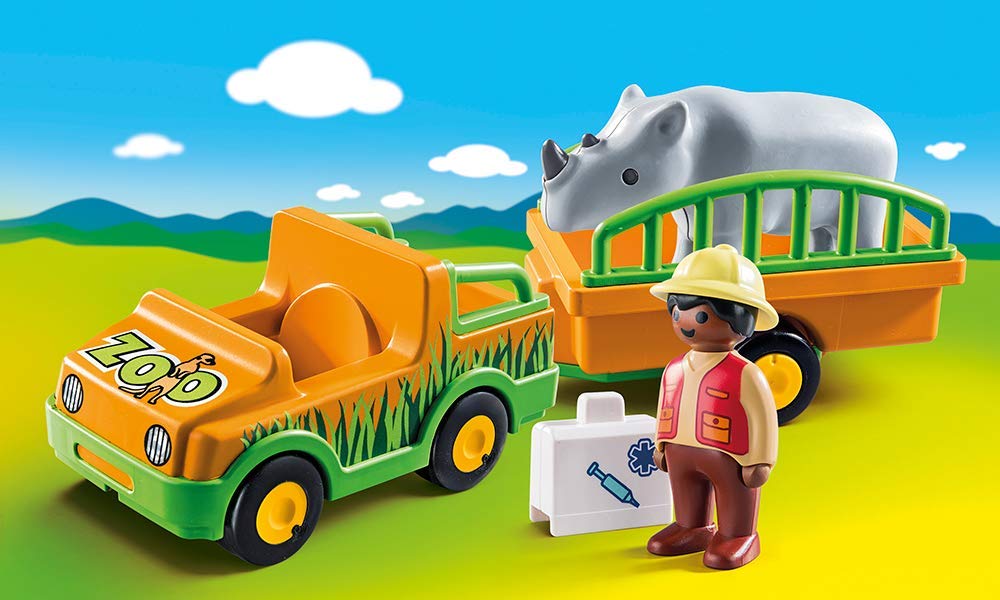 PLAYMOBIL 1.2.3., 70182, Veicolo Zoo con Rinoceronte