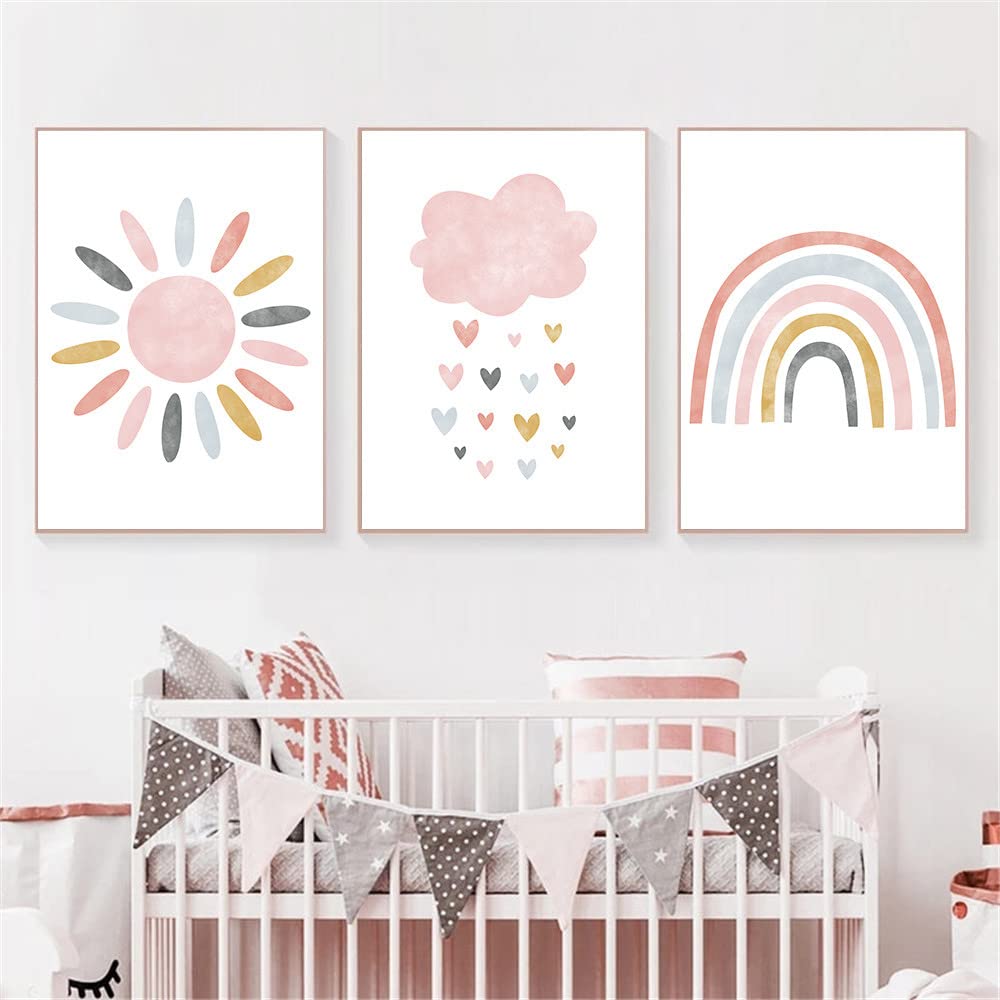 Posters Muraux Enfant AUEFUDQ - Lot De 3 A4 - Cœurs Arc-en-Ciel Style Bohème - Papier 300g/m²