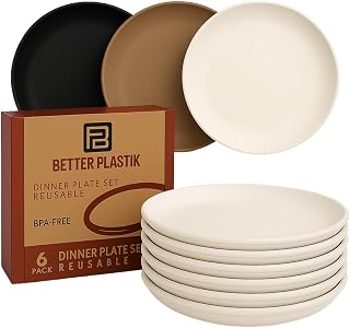 Dinner Plates Set – 6 PCS | Microwave, Dishwasher & Refrigerator Safe | BPA-Free, Eco-Friendly Plastic | Unbreakable, Lightweight & Stackable | Ideal for Adults & Kids, Easy to Clean