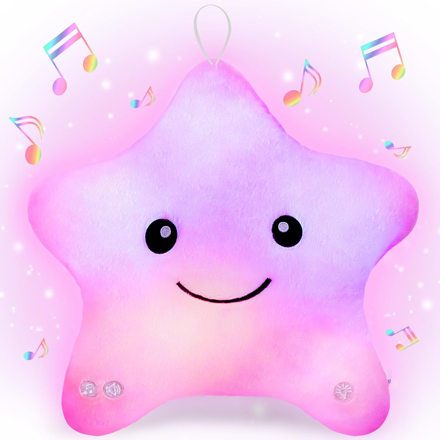 Sensory Star Soft Plush Pillow, Musical Light Up Star, Autism Sensory Equipment, Kids Sleep Aid, ADHD Autism Toys, Birthday Xmas Gifts for 3-12 Year Old Girls, Pink