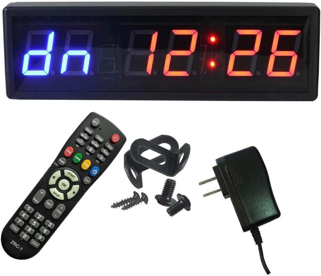 Large Workout Clock for Home Gym, 15" Wall Mount Gym Timer Clock with Remote, (2.3-inch Digits, Blue+Red)