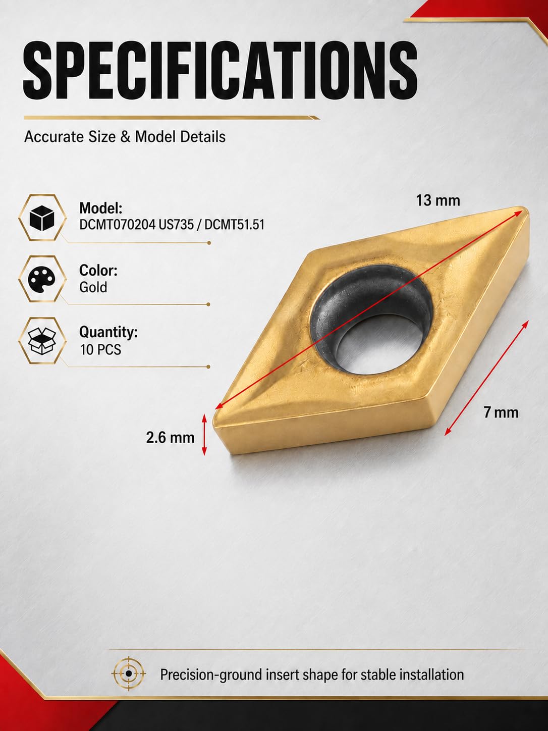 VOBOR DCMT070204 US735 DCMT51.51 Insertos de Puntas de Torno de Carburo CNC, 10 Piezas