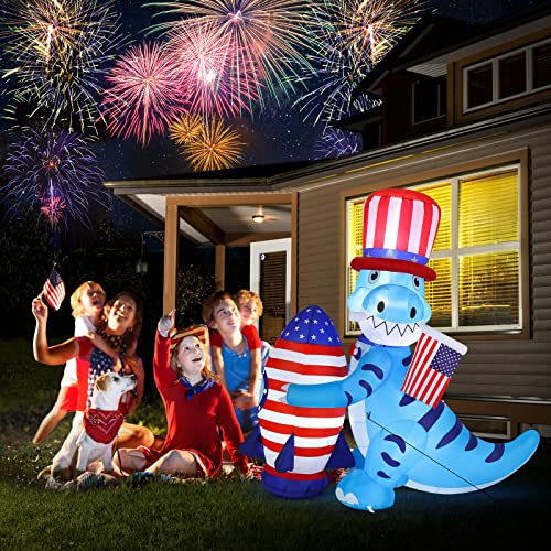 Vingli 5Ft Patriotic Independence Day 4Th Of July Inflatable Dinosaur Holding Rocket, Led Blow Up Lighted Decoration For Yard, Garden, Lawn, Home, Party, Indoor Outdoor Holiday Décor … #TOP7