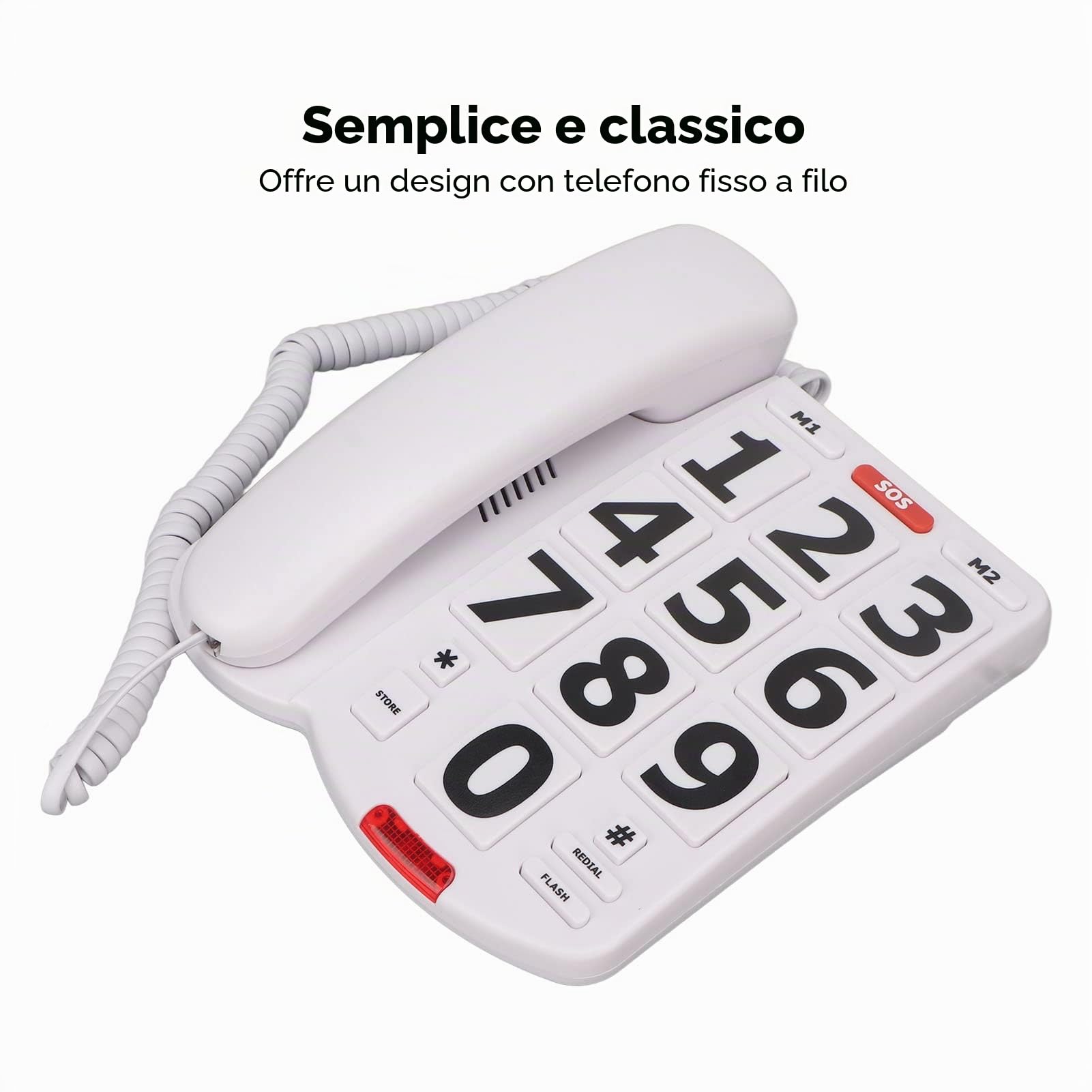 Telefono con Pulsanti Grandi per anziano, Semplice Telefono Fisso con Filo Classico Volume Regolabile