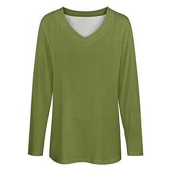 Rich Olive Green-398 Modern Long Sleeve V Neck T Shirts for