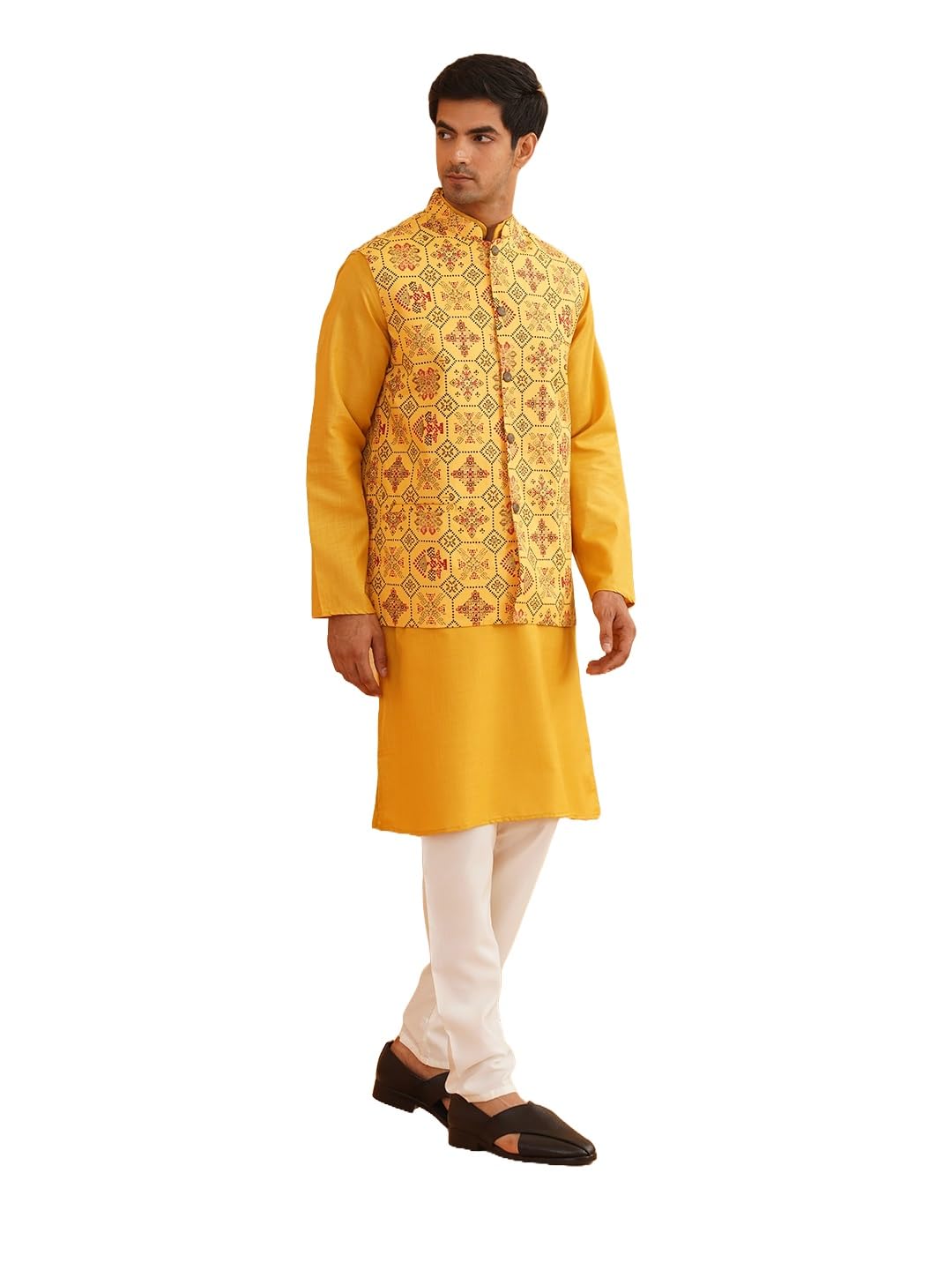 sojanya (Since 1958 Men's Cotton Blend Kurta & White Churidar Pyjama with Nehrujacket-picture-25