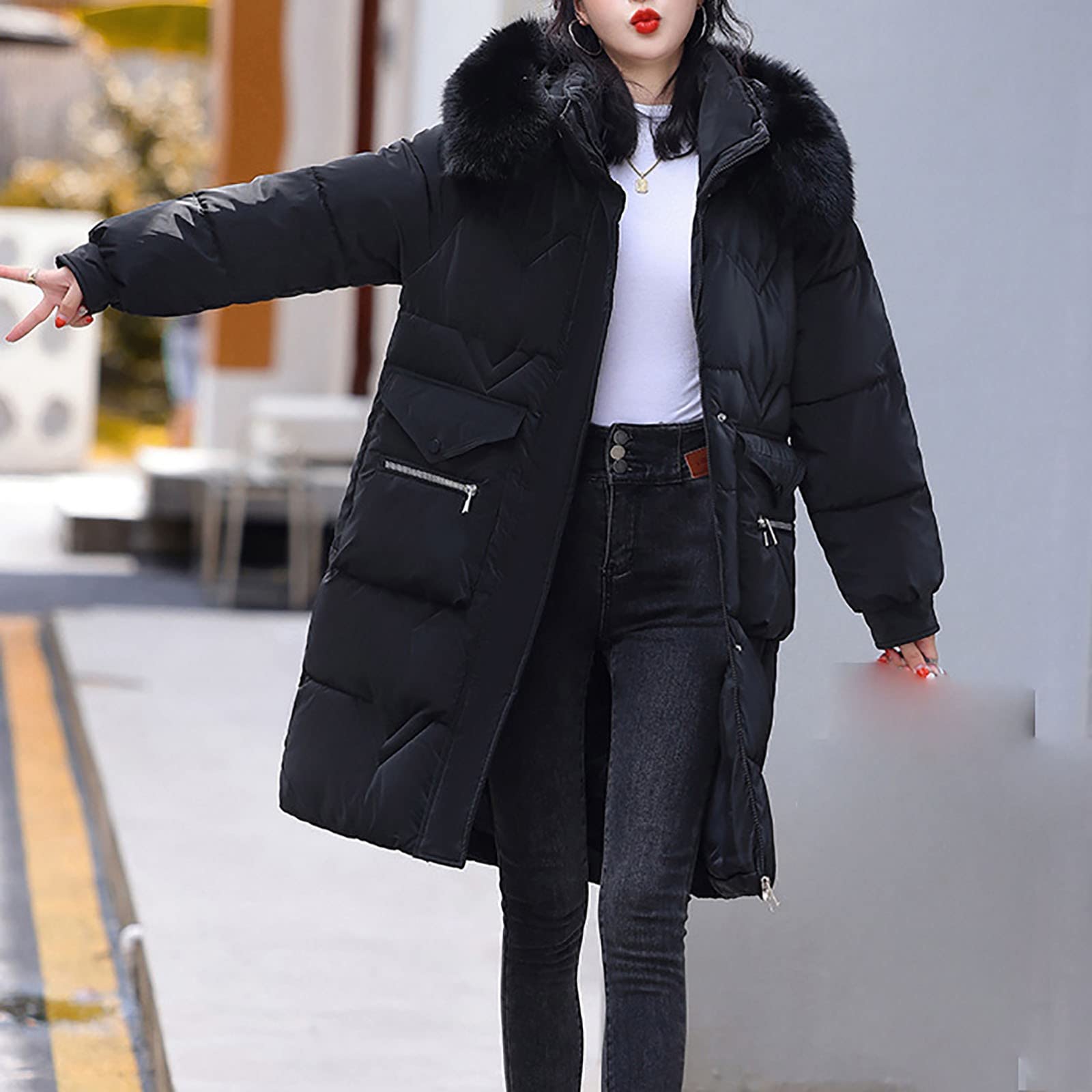 Generico Cappotto Donna Con Cappuccio Leggeri Giacca Elegante Parka