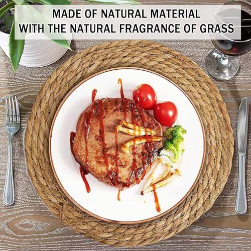 Image of Handmade Heat Resistant 13.8 inch Round Woven Placemats Set of 10, Wicker Boho No Chemical Natural Water Hyacinth Place Mats, Farmhouse Table Mats for Kitchen Dining Table,Home Decorations,Wedding