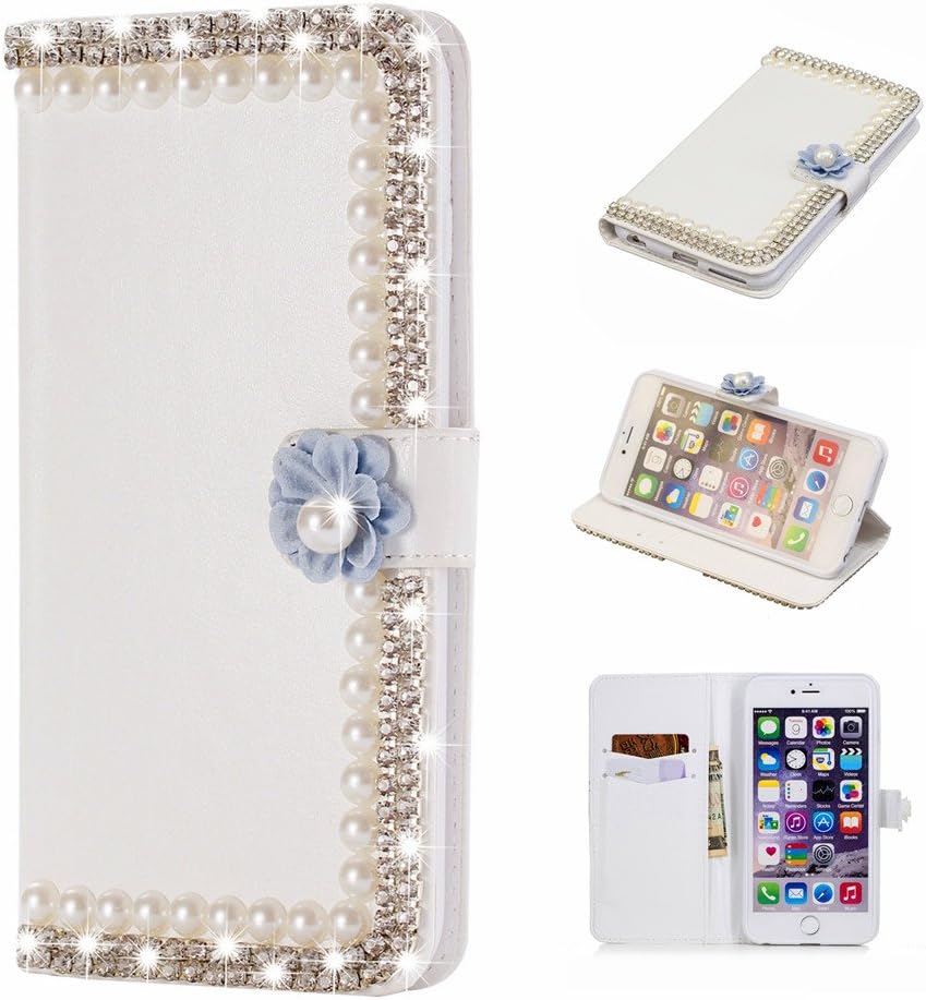 Torubia Ulefone Power 5 Case, Ulefone Power 5 Leather Wallet Case Book Design with Flip Cover and Stand [Credit Card Slot] Cover Case Replacement for Ulefone Power 5 - Pearls Frame