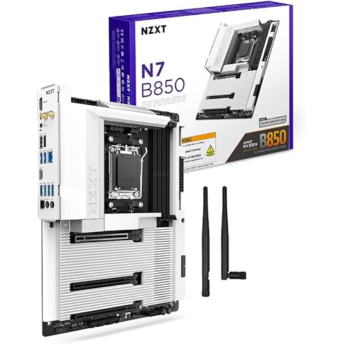 NZXT N7 B850 - AMD B850 AM5 ATX Gaming Motherboard for Ryzen 9000/8000/7000-16+2+1, DDR5, 3X M.2, PCIe 5.0, Wi-Fi 6E, 2.5GbE LAN - M.2 NVME with Quick-Release Latch - Full Cover - White
