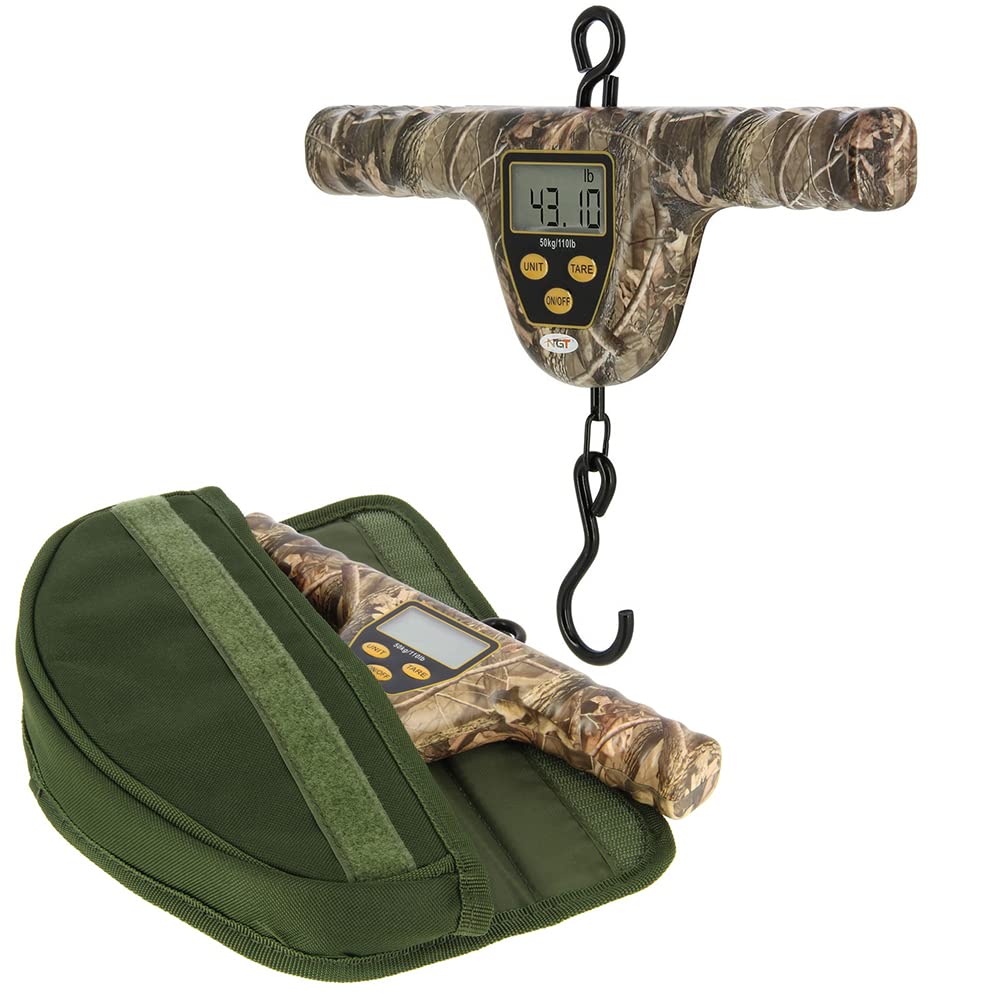 DNA Leisure NGT XPR T-Bar Digital 50 kg Wiegewaage und Schutzhülle für Karpfen-Grobangeln, Schwarz oder Camouflage, Camo