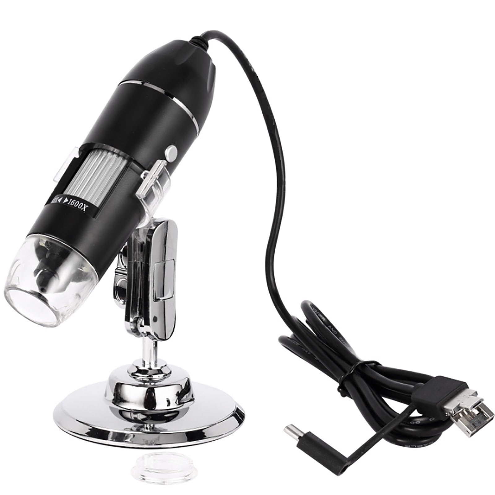 Microscopio digital USB 1600X, 8 luces LED suaves, enfoque ajustable, base giratoria de 360°, conexión USB
