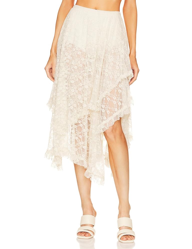 Arssm Long Lace Skirts for Women Elastic Asymmetrical