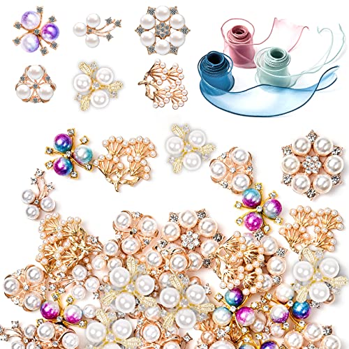 Pajaver Generies Juego de 60 botones de diamantes de imitación con cinta, diseño de perlas de imitación de diamantes para hacer joyas, regalo de boda, decoración del hogar, accesorio para el pelo Cover