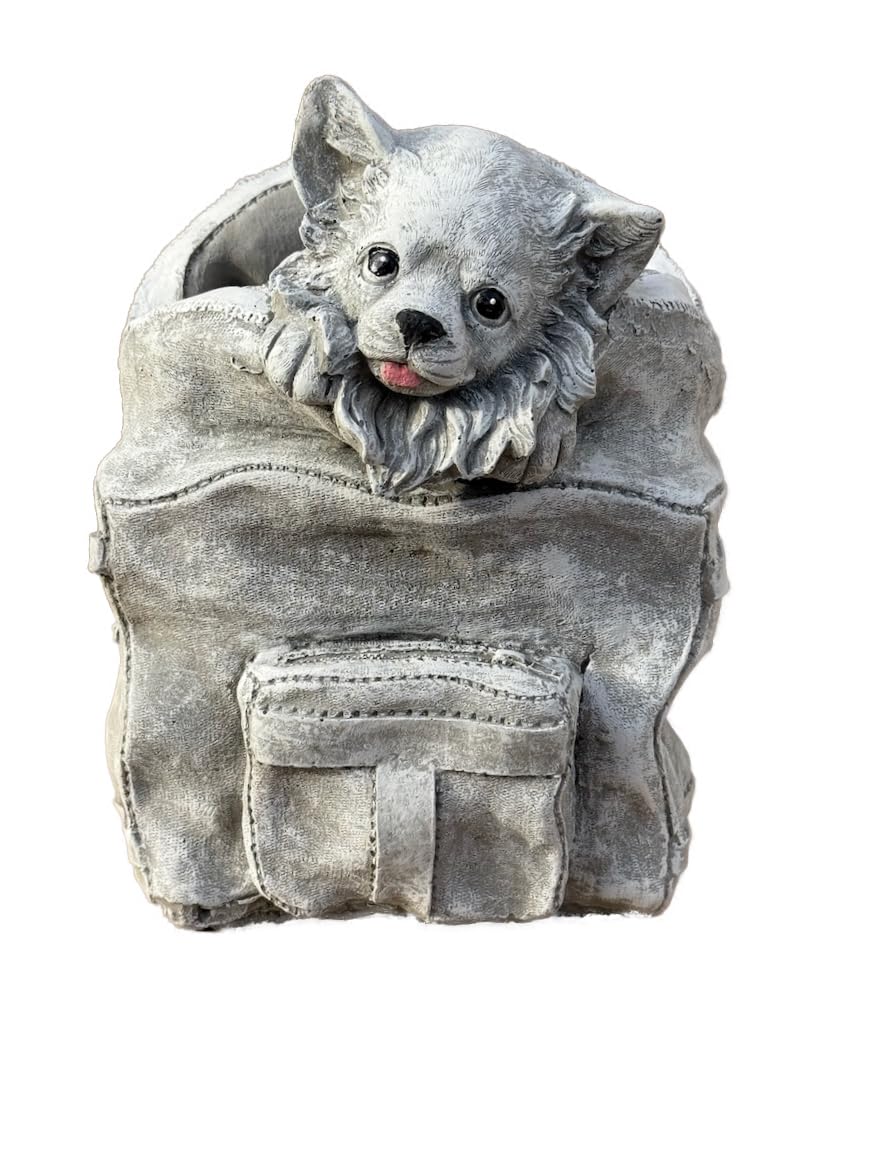 stoneandstyle Steinfigur Chihuahua in Handtasche, Frostfest, Steinguss, Grau, 25 cm Höhe, 9,5 kg, Gartendekoration