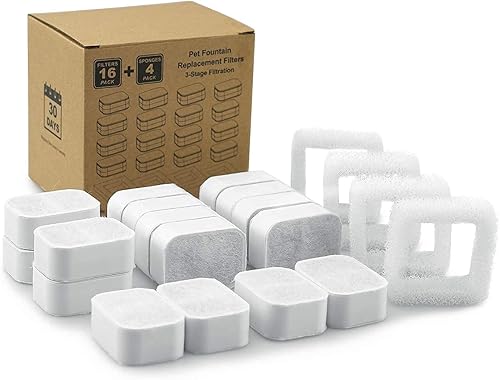 Miniatura 7 de Paquete de 20 filtros de repuesto de fuente de agua de cerámica para gatos, 16 fuentes para mascotas y 4 filtros de espuma para fuente de bebida de