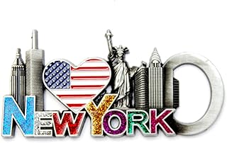 United States Shaped US Flag Opener with NYC Skyline Souvenir Metal Fridge NY Magnet - Brooklyn Bridge,Chrysler Building,Statue of Liberty,Empire State Building NYC Metal Magnet (Pack 1, US Opener A)