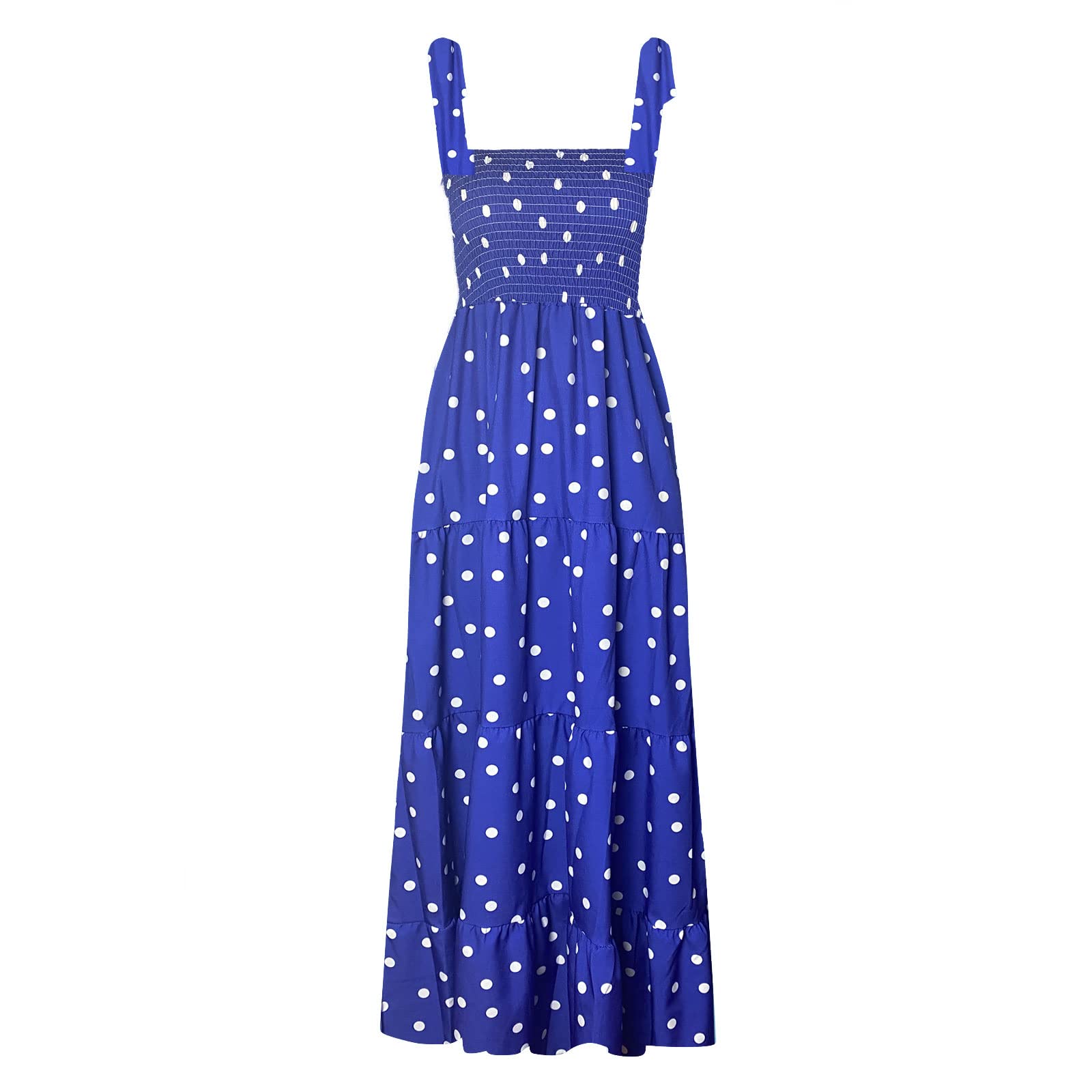 kinstell Women's Summer Boho Spaghetti Strap Square Neck Ruffle Casual Flowy Long Dress Beach Swing Party Maxi Dress