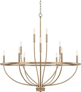HomePlace by Capital Lighting 428501AD Greyson Urban/Industrial Vine-Style Round Candle Chandelier, 12-Light 720 Total Watts, 40" H x 40" W, Aged Brass