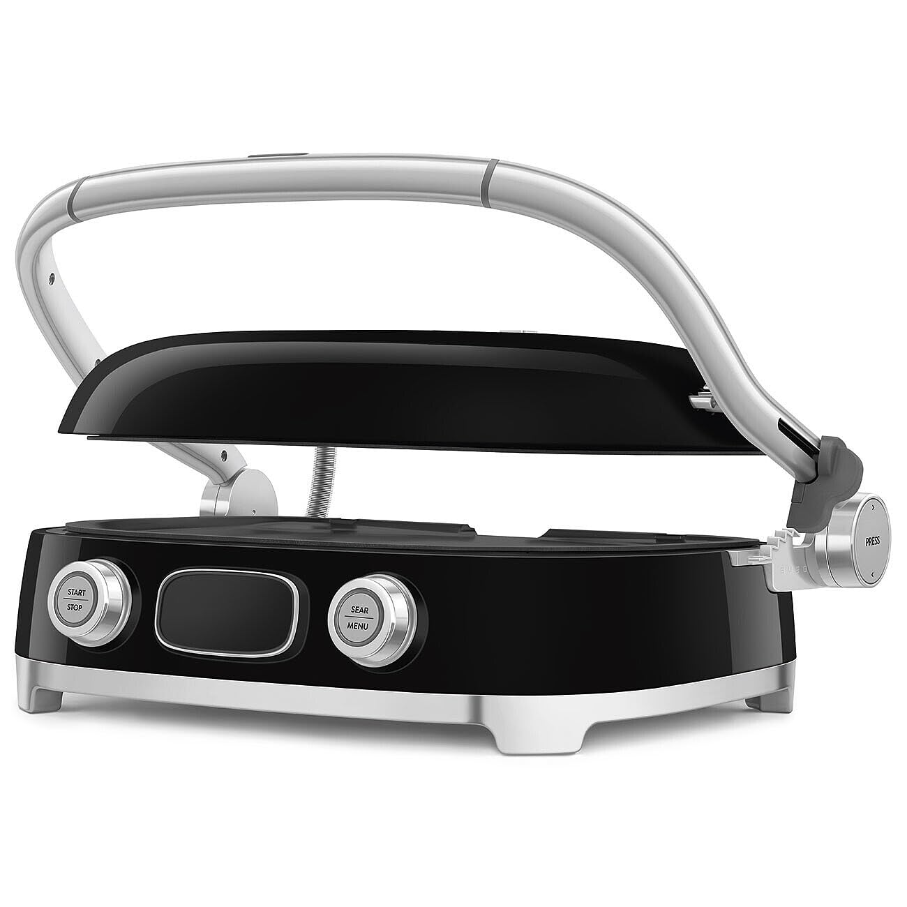 Smeg, MGF01BLEU, Grill Elettrico Multifunzione 3 in 1, Nero | Funzione SEAR, 3 Modalità di Cottura, Preset Panini, Waffle e Burger, 4 Piastre Incluse