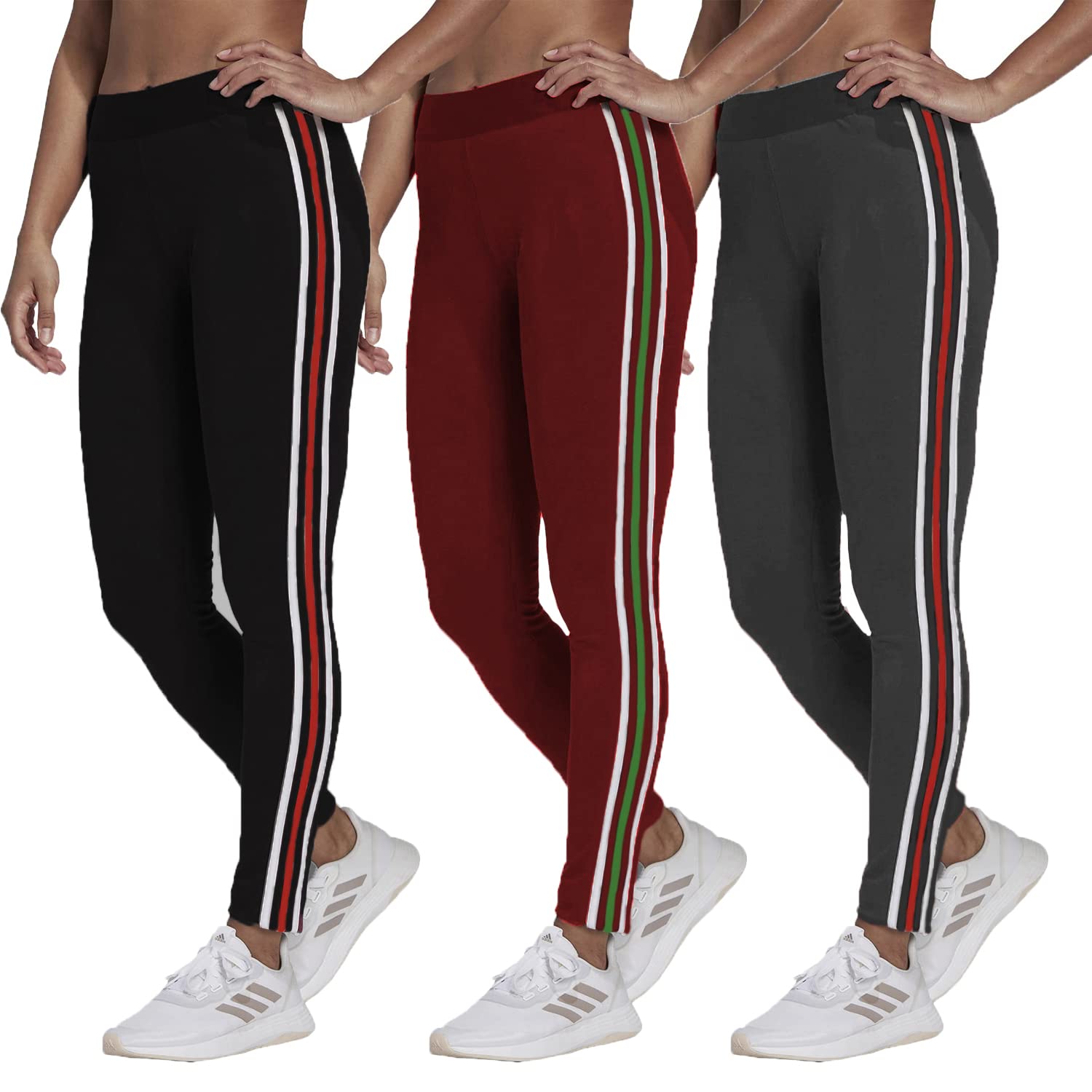 brand flex Gym wear Leggings Free Size Combo Workout Trousers | Stretchable Striped Jeggings | Yoga Track Pants for Girls & Women (Free Size 28-34 inch Waist)(3 Pack)-picture-28