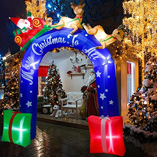 Poptrend Inflatable Christmas Outdoor Decorations 9 Foot Christmas Santa’s Sleigh Arch – Christmas & X’mas Blow Up Decor For Yard,Lawn,Home With Bright Led Christmas Lights #TOP5
