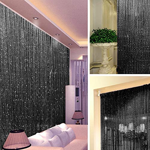 Fadengardinen Glänzende Quaste mit silberner Linie, Fadenvorhang, 300 x 290 cm, 100 200, modischer Volant, Wohnzimmerteiler, Hochzeit, DIY-Heimdekoration für Türrahmen(Blue,250x260cm)