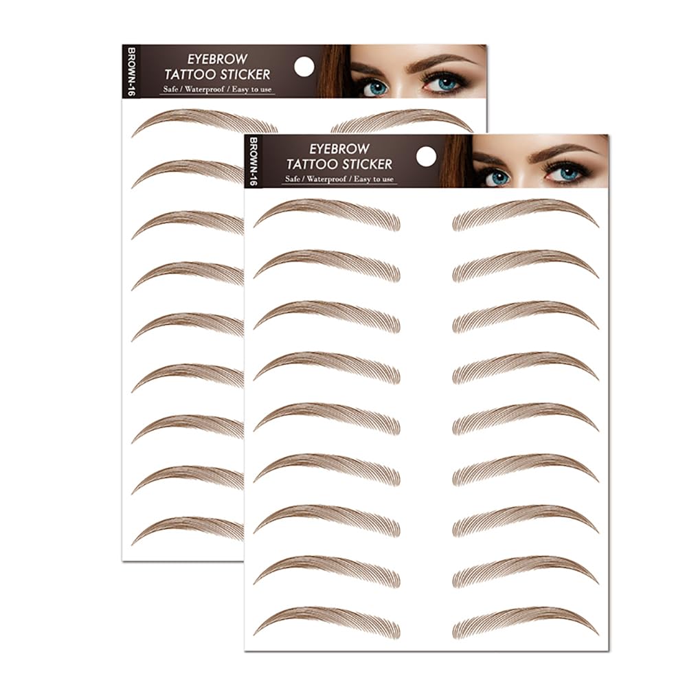 Yesallwas4D Eyebrow Tattoo Sticker 18-Pairs False Eyebrows Long Lasting Waterproof Makeup Eyebrow Transfers Stickers for Women Lady 2 Sheets (BROWN-16)