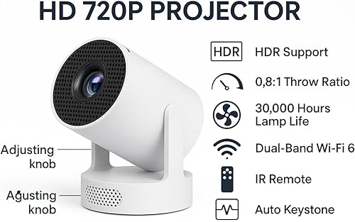 Miniatura 7 de Mini proyector inteligente con Android TV, WiFi Bluetooth, soporte HD 1080P, Keystone automático, giro de 180, proyector portátil de cine en casa