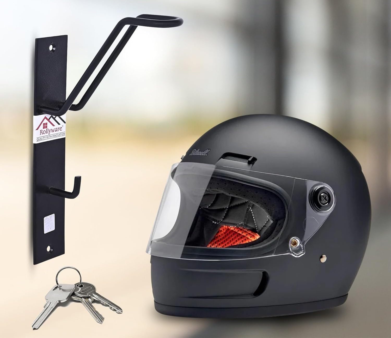 ROLLYWARE ® Open and Full face Wall mountable Multipurpose Organizer Hook Helmet and Jacket Hanger, Wall Mount Helmet Hook Stand (1, BLACK)-image-24