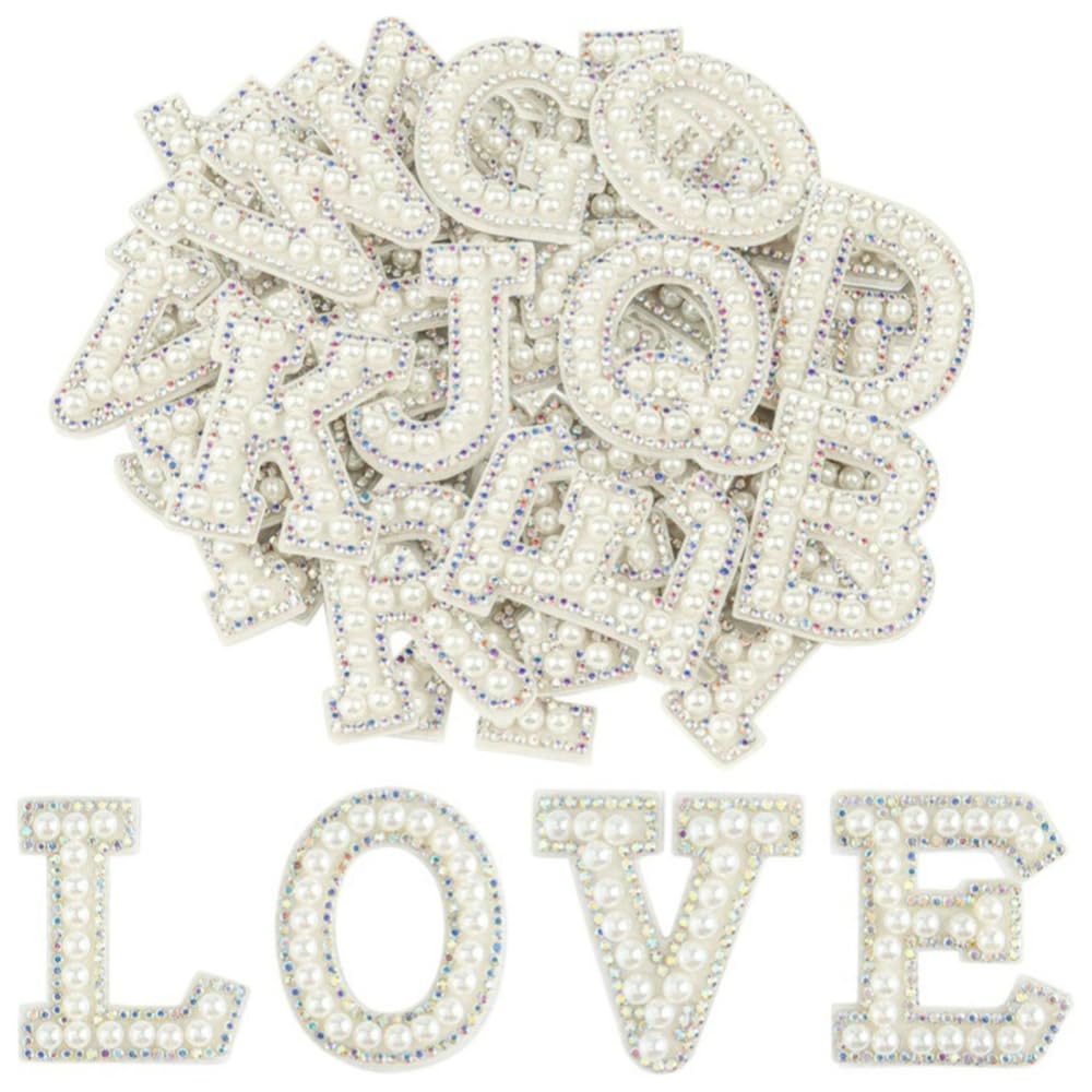 Pearl Letter Sticker, 52PCS Pearl Rhinestone Alphabet Stickers Self Adhesive A-Z Glitter Stickers for DIY Clothes Bags Backpacks Jeans T-Shirts