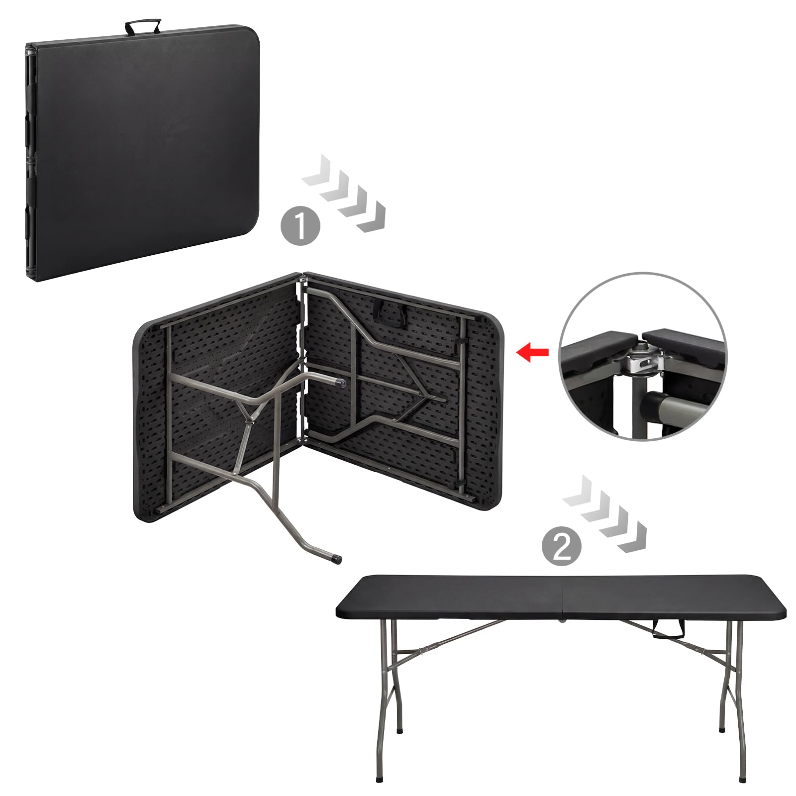 TEENO Tavolo pieghevole 180 x 74 x 74 cm | rettangolare nero | tavolo pieghevole esterno 6 oro 8 posti | con serratura di sicurezza | HDPE | tavolo da giardino pieghevole perfetto per credenze, feste