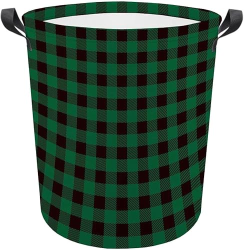 Vista 16 de Cesta de lavandería grande a cuadros de búfalo plegable con asas, bolsa de almacenamiento de ropa impermeable para baño, dormitorio, amarillo y negro
