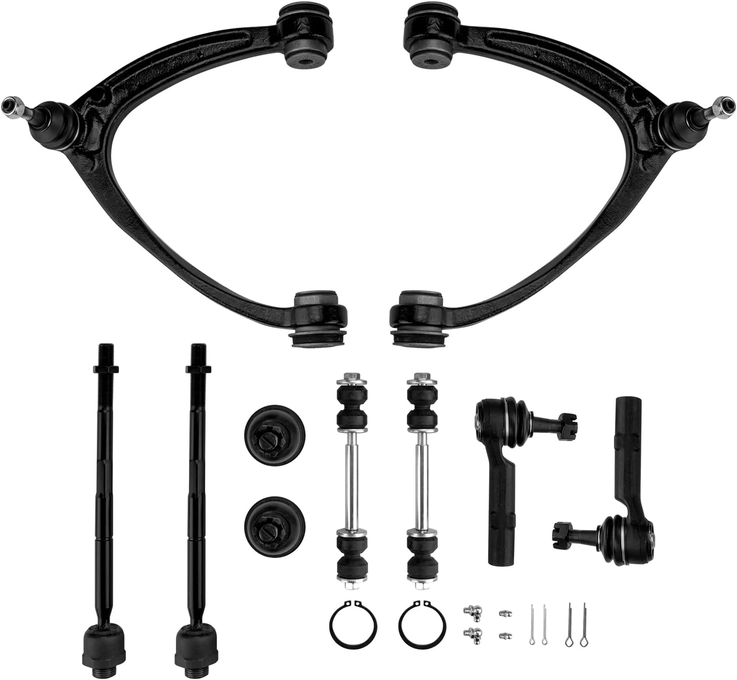 Torchbeam 10Pcs Front Suspension Kit Upper Lower Control Arms with Ball Joint Tie Rod End Sway Bar Link for Liberty 2002 2003 2004, Replace for K3198 K3199 EV402 ES3535