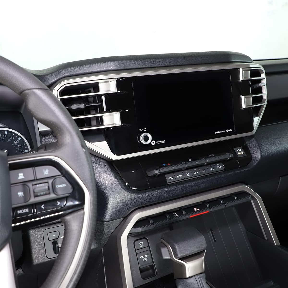 Car Console Aluminum Alloy Air Conditioner and Volume Knob Cover Trim,for Toyota Tundra Sequoia Small Screen Version 2022 2023 2024+,Multimedia Volume Knob Protection Decoration Ring (Silver)