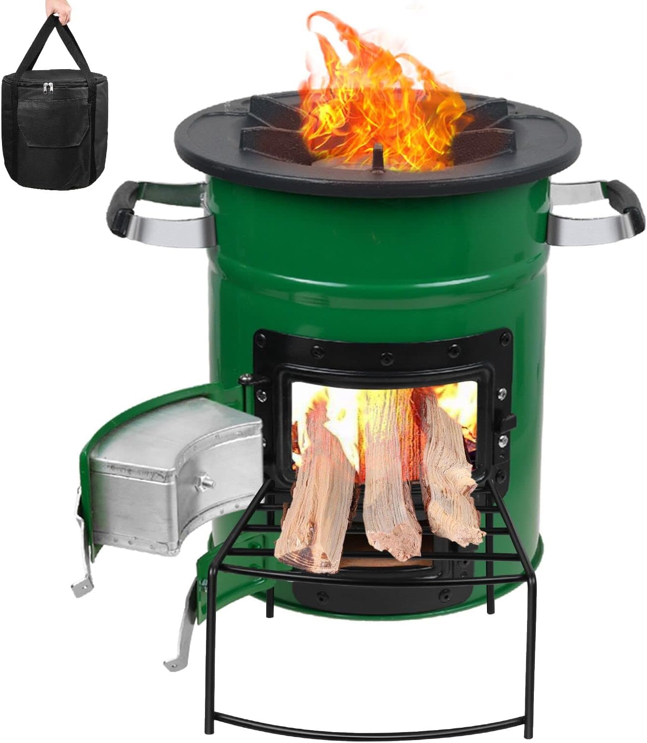 Camping Stove with Carry Bag, Rocket Stove Wood Burning, Portable Charcoal Outdoor Cooking Stove for Backpacking Grill, Picnic, BBQ, Hunting, Fishing, with Wood Holder