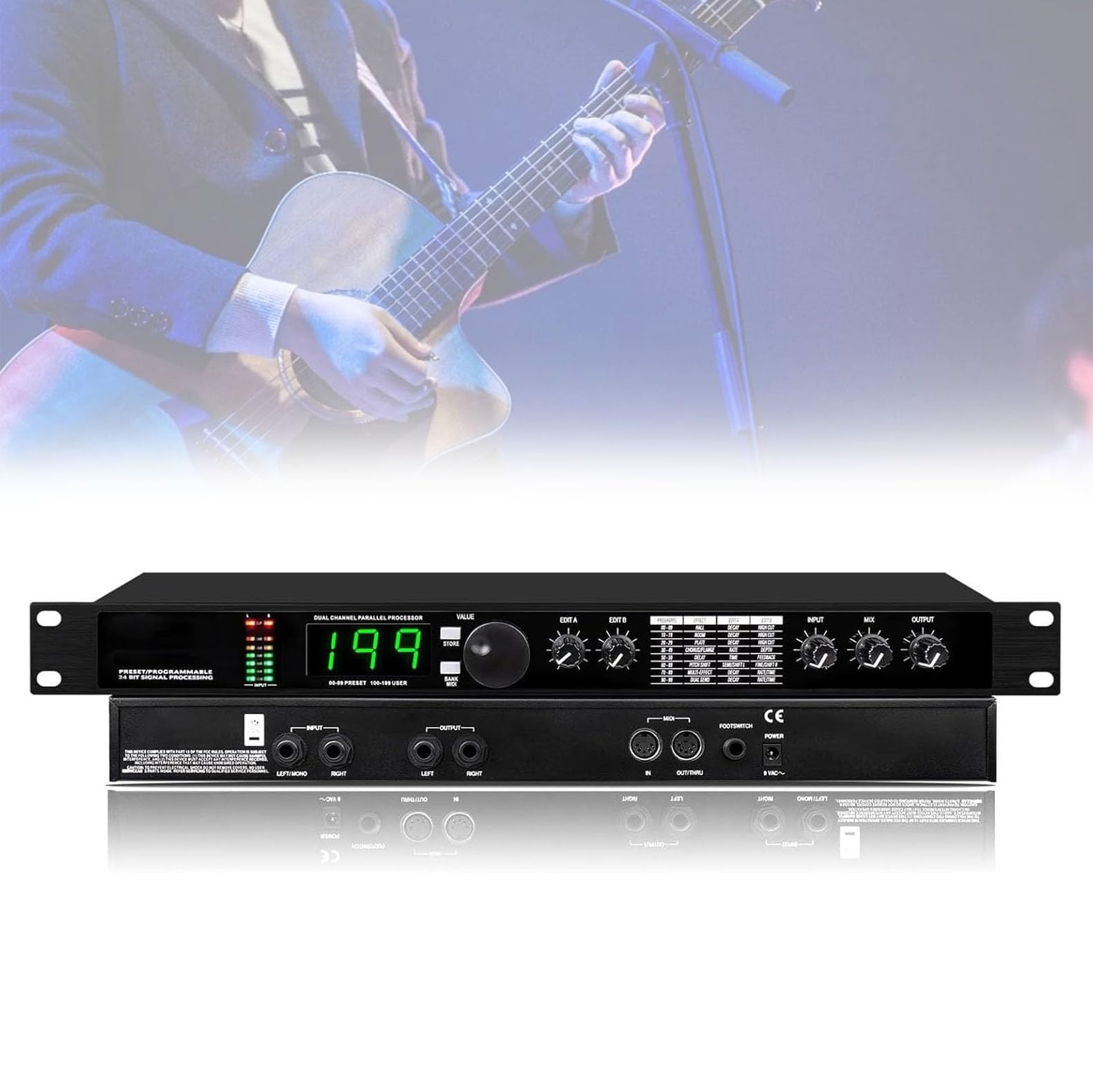 Processore DSP con Riverbero Digitale E Multieffetti, Processore Audio KTV con Equalizzatore, 99 Programmi Preimpostati, 199 Effetti Sonori, Elaborazione del Segnale Programmabile a 24 Bit