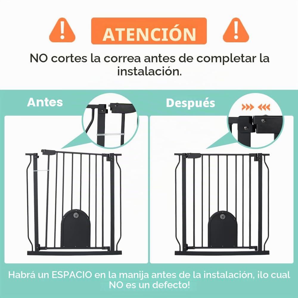 COMOMY Barrera Seguridad Niños para Puertas y Escaleras, 75 a 123cm Ultra Ancho Puerta Seguridad Bebe con Puerta Ajustable para Gatos, Barrera Seguridad Niños Escalera (Negro)