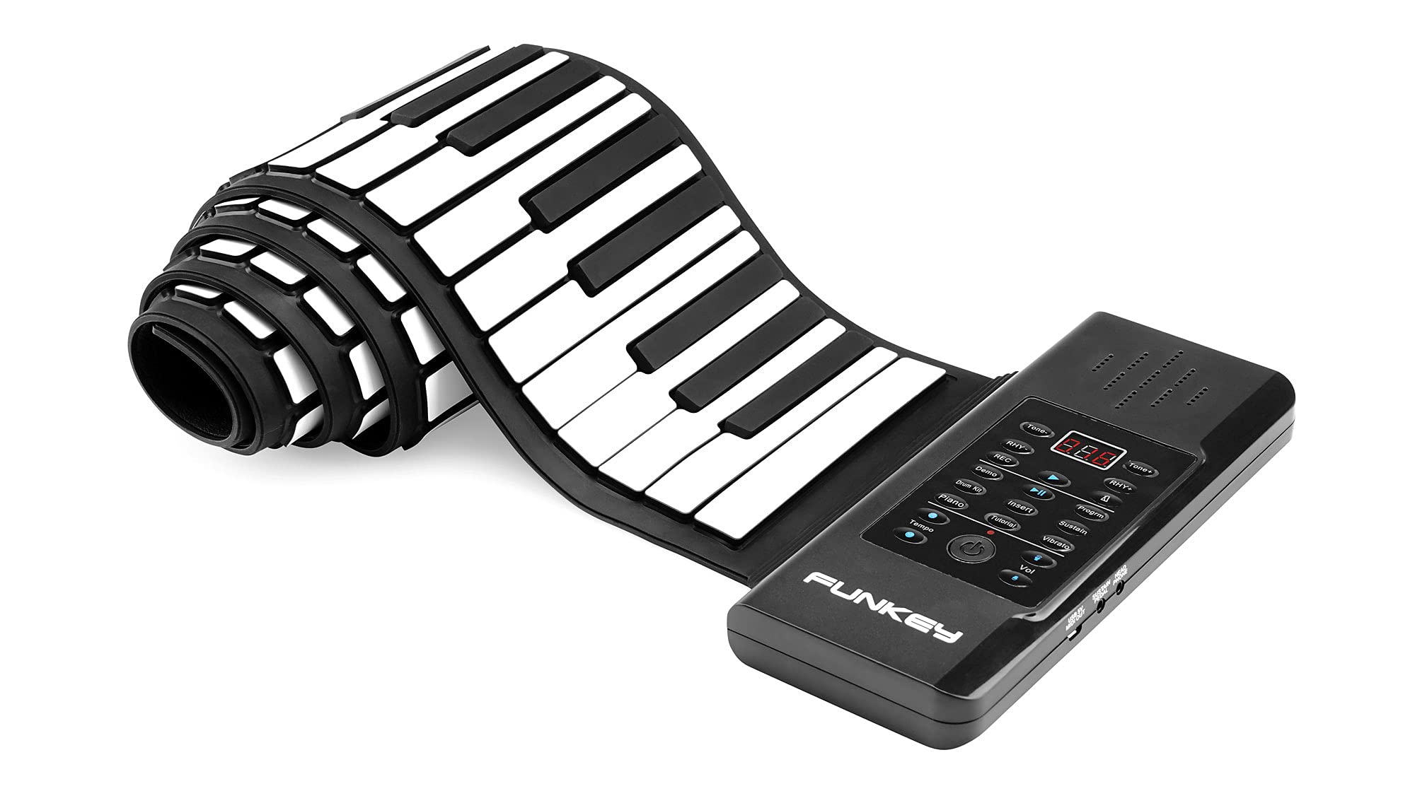 Funkey RP-88A Rollpiano (88 Tasten, Aufnahmefunktion, MIDI, 128 Sounds, 128 Rhythmen, 14 Demo Songs, Li-Ionen Akku, inkl. Netzteil und Sustain-Pedal) Schwarz