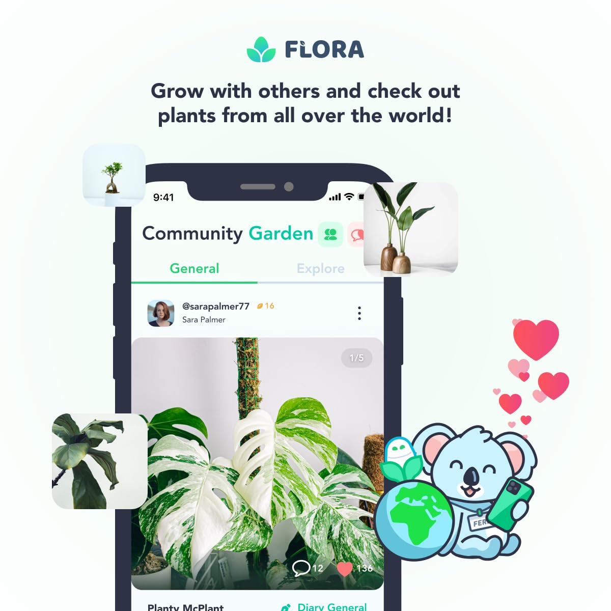 Flora Premium Pflanzen-Sprühflasche für sanften und feinen Nebel für präzise Hydratation, verteilte Feuchtigkeit und Feuchtigkeit, kommt mit App für intelligente Pflanzenpflege, Pflanzenausweis und